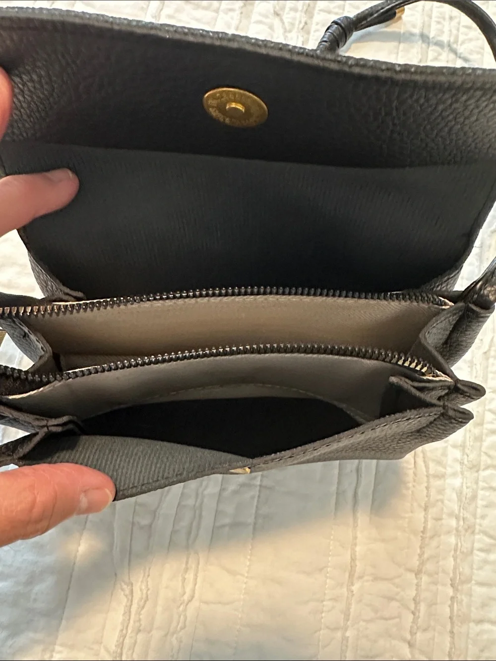 Black Pebbled Crossbody Shoulder Bag with Gold Accent